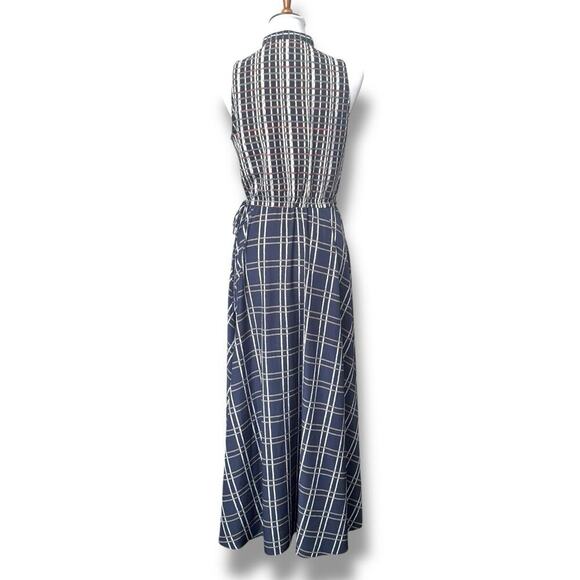 L.L Bean Signature Checkered Sleeveless Maxi Dress Navy Multi Women's Size 6 - Picture 7 of 15